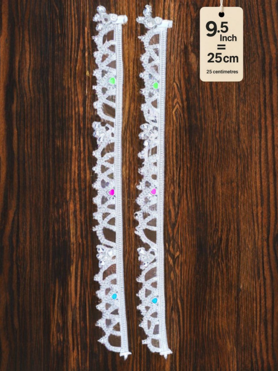 German Silver Anklet/Payal with Bells &colored stone Heart Design Silver plated 2-Piece Set-9.5 Inch