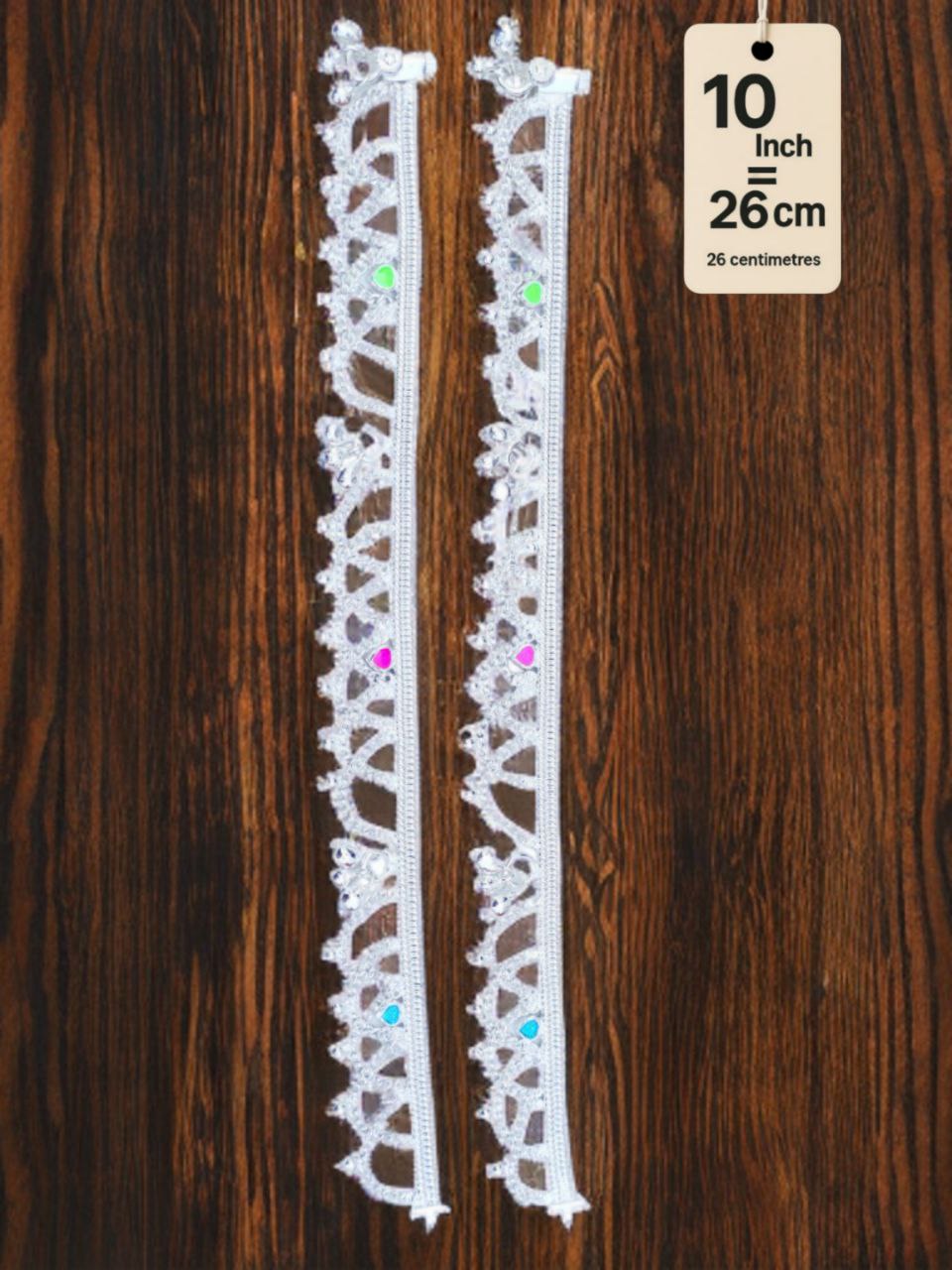 German Silver Anklet/Payal with Bells &colored stone Heart Design Silver plated 2-Piece Set- 10 Inch