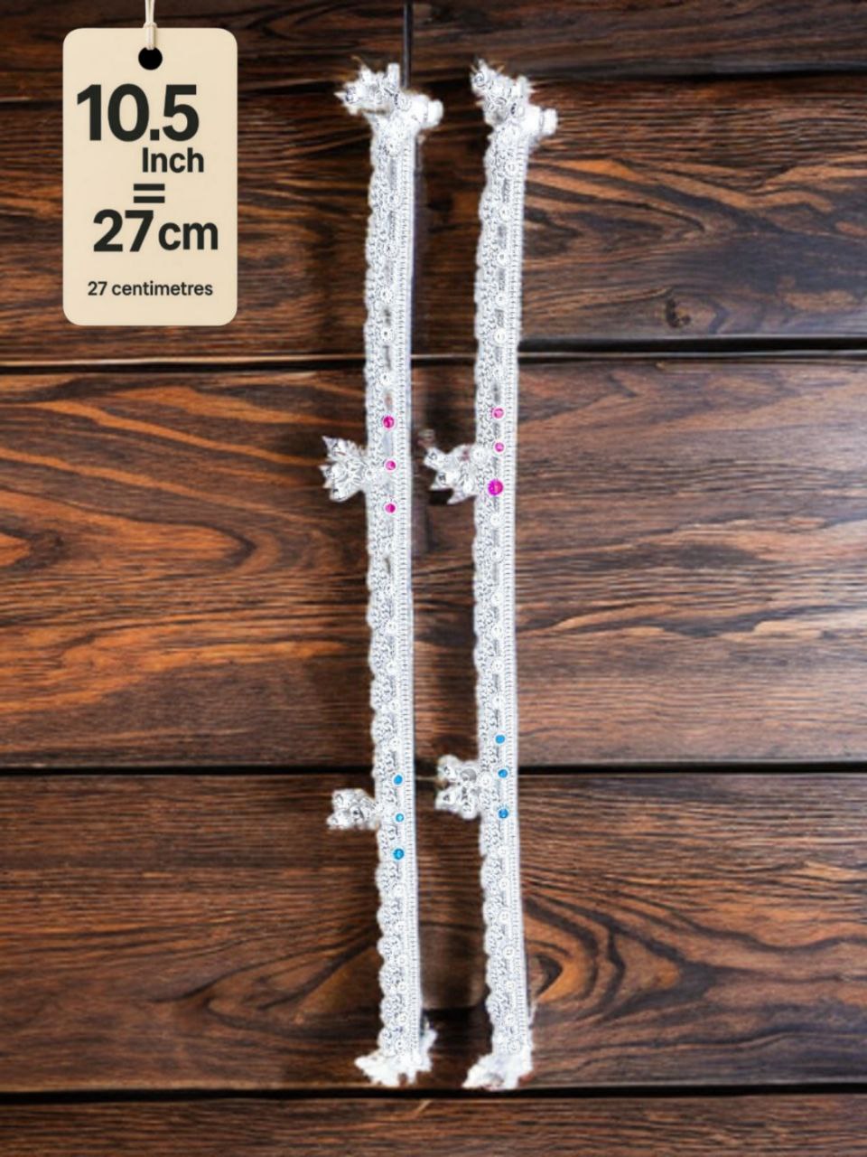 German Studded Silver Anklets with Ghungroo. rose stone accents dangling bells Silver plated 2-Piece Set-10.5 Inc