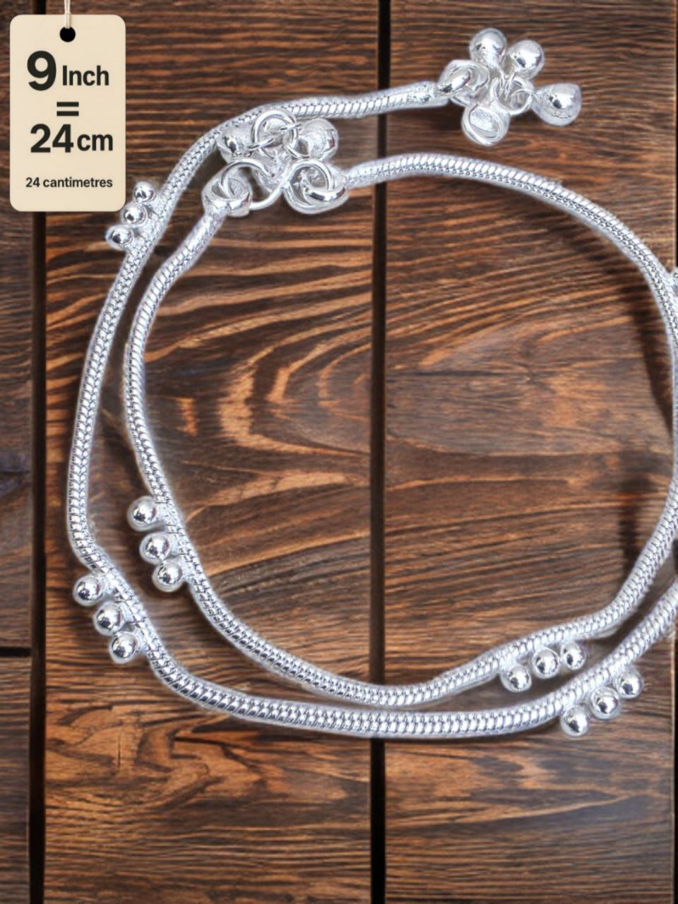 light wight German silver-toned traditional anklets Silver plated 2-Piece Set-9 Inc
