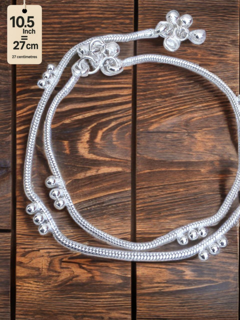light wight German silver-toned traditional anklets Silver plated 2-Piece Set-10.5Inc