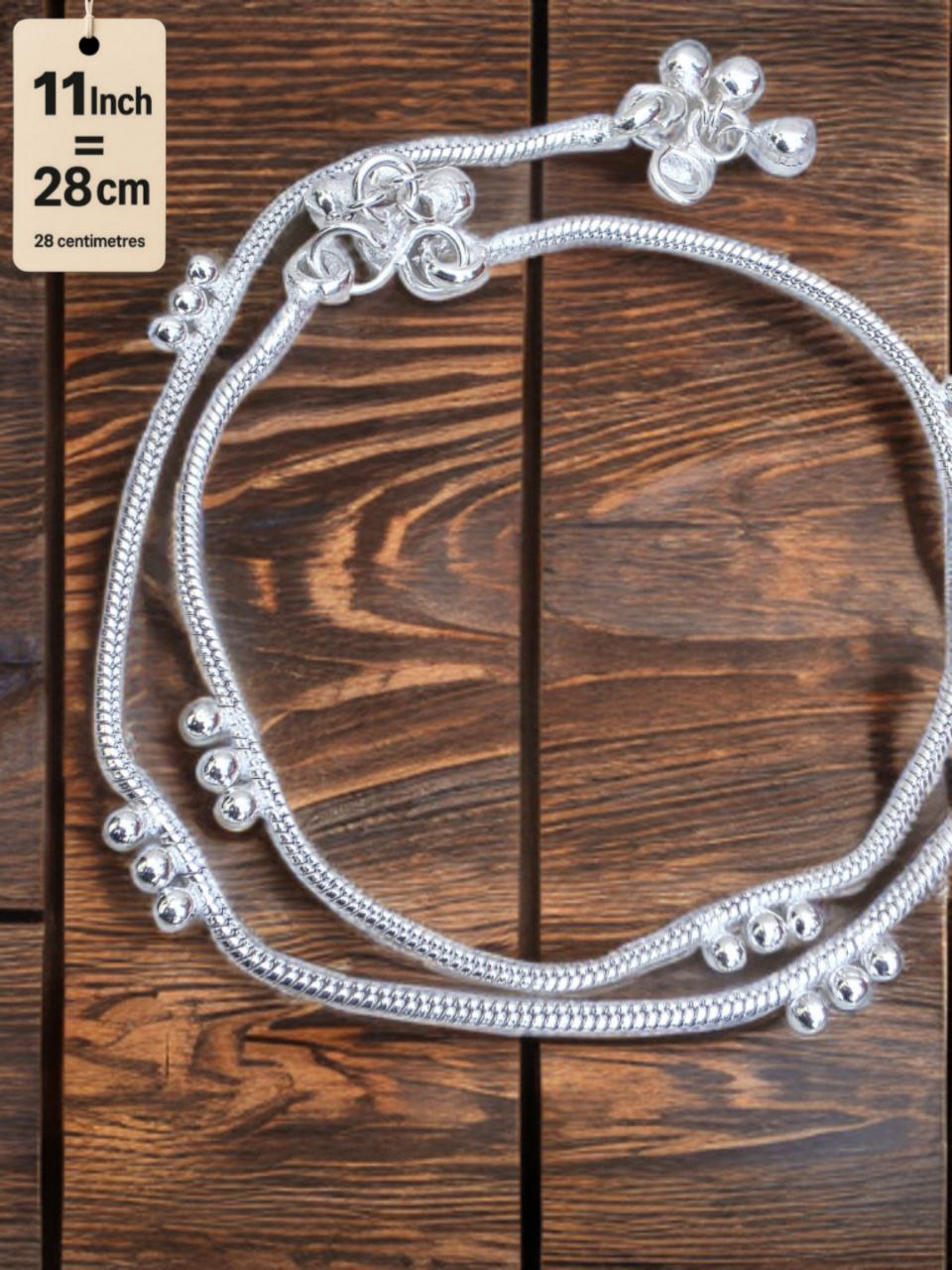 light wight German silver-toned traditional anklets Silver plated 2-Piece Set-11 IncH
