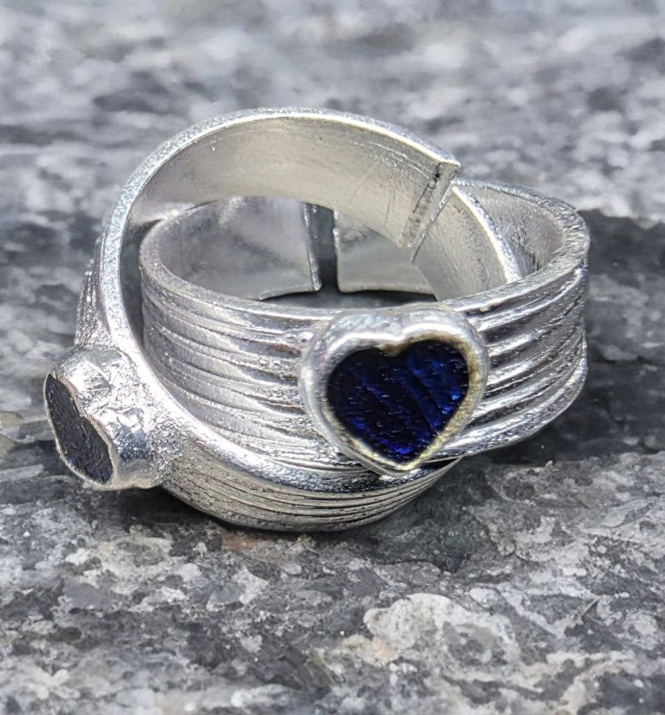 German Silver Adjustable Toe Ring, Purple Amethyst and Orange Stone Accents, Contemporary Style, Heart Design