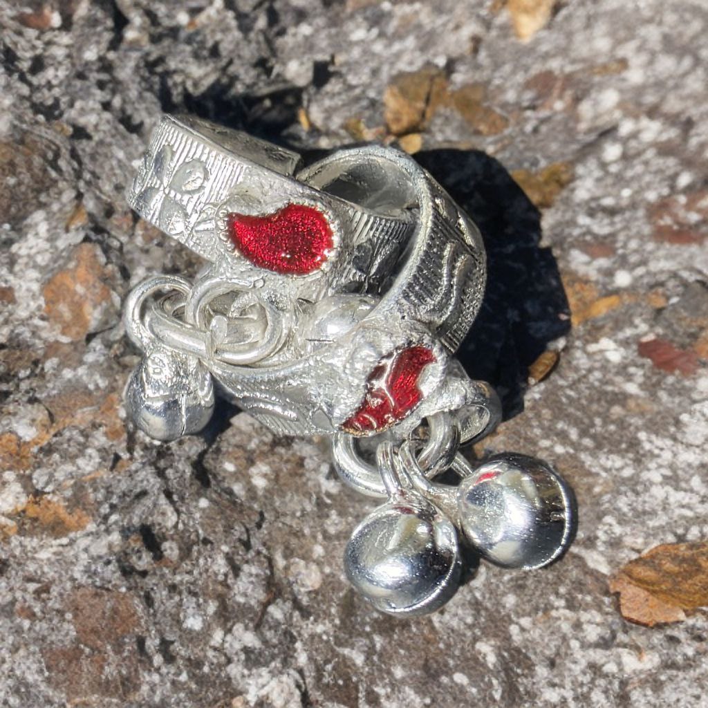 GERMANSILVERS Toe Ring Set with Red Heart Design, Adjustable Size, Traditional Bell Charms, 2 Pieces Toe Ring Set with Red Heart Design, Adjustable Size, Traditional Bell Charms, 2 Pieces