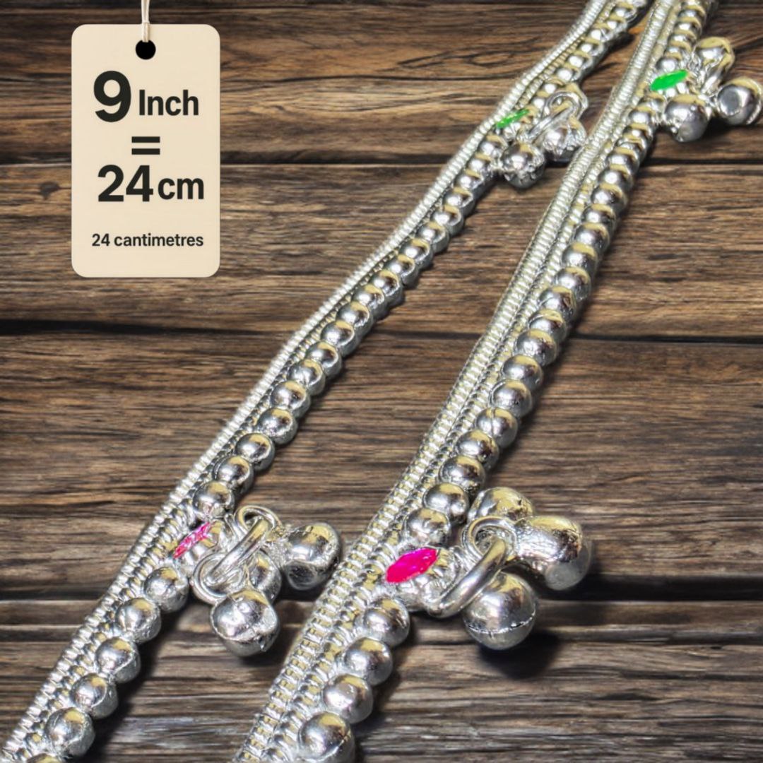 German Silver -Silver Plated Silver Ball Anklet with NON-Adjustable Size, Contemporary Style, Silver PLATED, 2-Piece Set-9 Inch Coloured Common sunflower Details, Set of 2