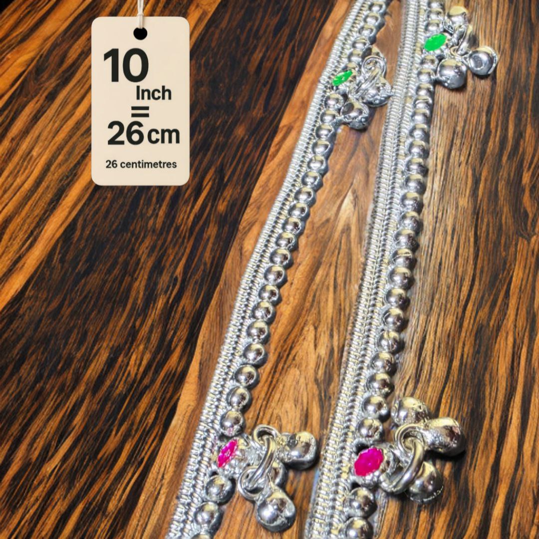 German Silver -Silver Plated Silver Ball Anklet with NON-Adjustable Size, Contemporary Style, Silver PLATED, 2-Piece Set-10 Inch Coloured Common sunflower Details, Set of 2