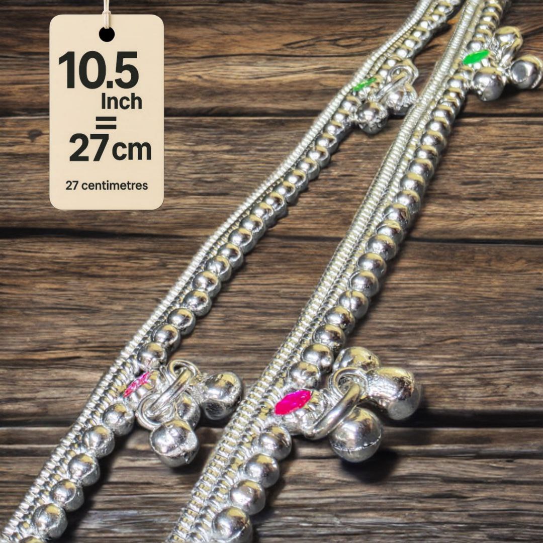 German Silver -Silver Plated Silver Ball Anklet with NON-Adjustable Size, Contemporary Style, Silver PLATED, 2-Piece Set-10.5 Inch Coloured Common sunflower Details, Set of 2