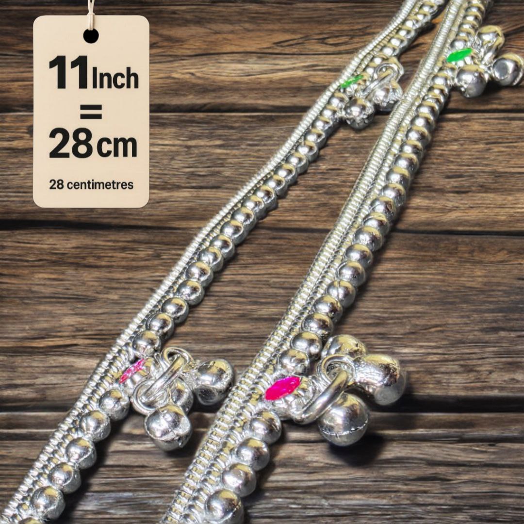 German Silver -Silver Plated Silver Ball Anklet with NON-Adjustable Size, Contemporary Style, Silver PLATED, 2-Piece Set-11 Inch Coloured Common sunflower Details, Set of 2