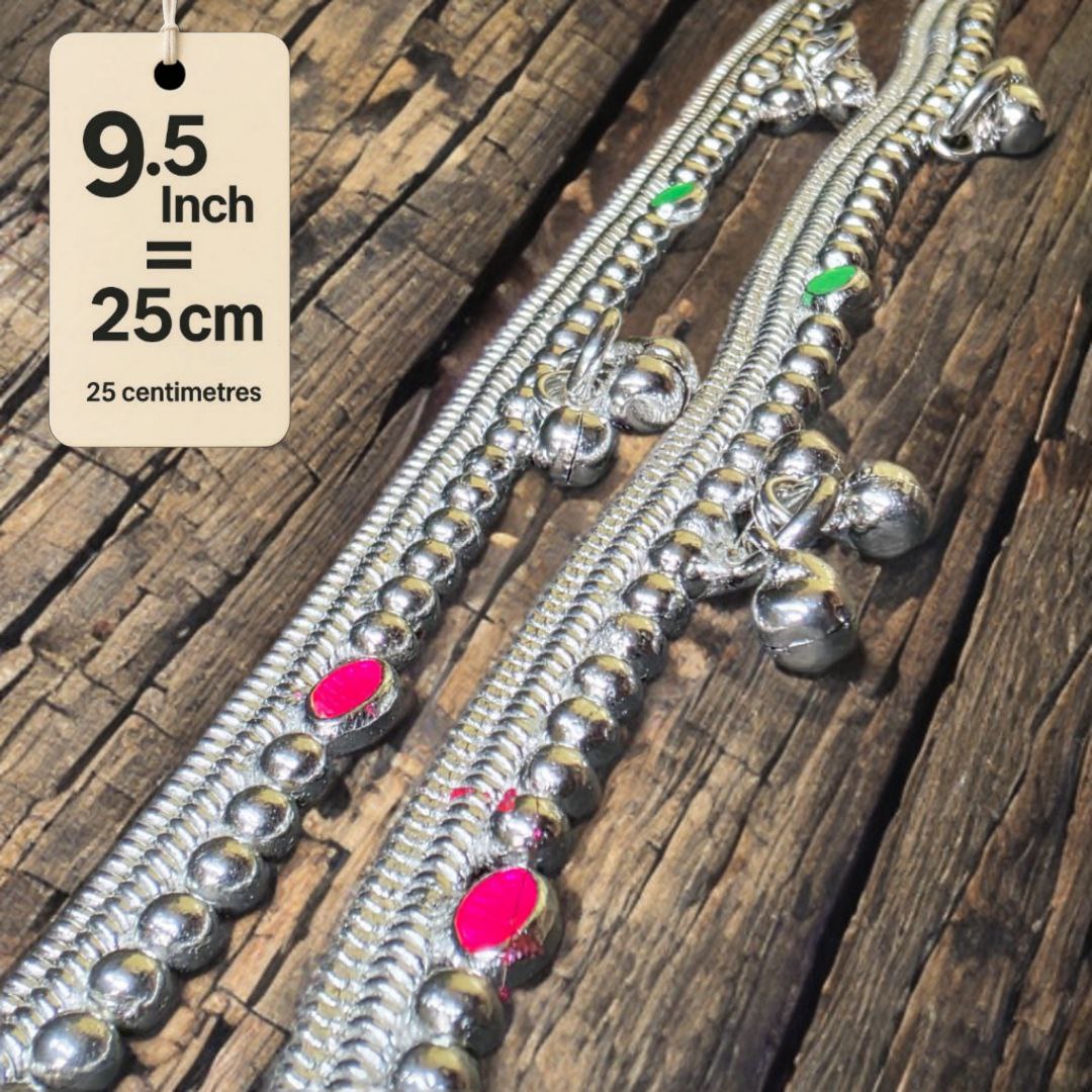 German Silver -Silver Plated Silver Ball Anklet with NON-Adjustable Size, Contemporary Style, Silver PLATED, 2-Piece Set-9.5 Inch Coloured Common sunflower Details, Set of 2