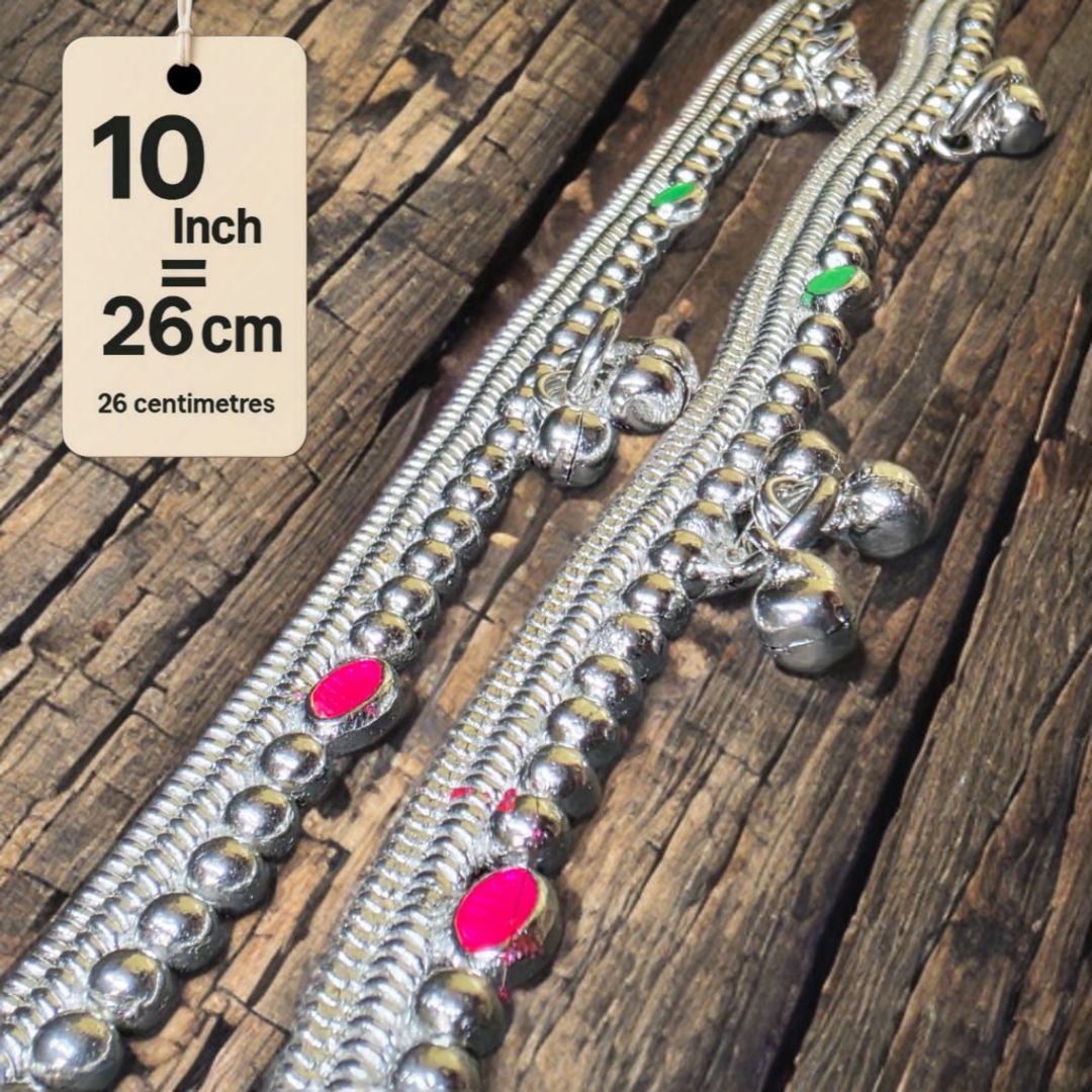 German Silver -Silver Plated Silver Ball Anklet with NON-Adjustable Size, Contemporary Style, Silver PLATED, 2-Piece Set-10 Inch Coloured Common sunflower Details, Set of 2