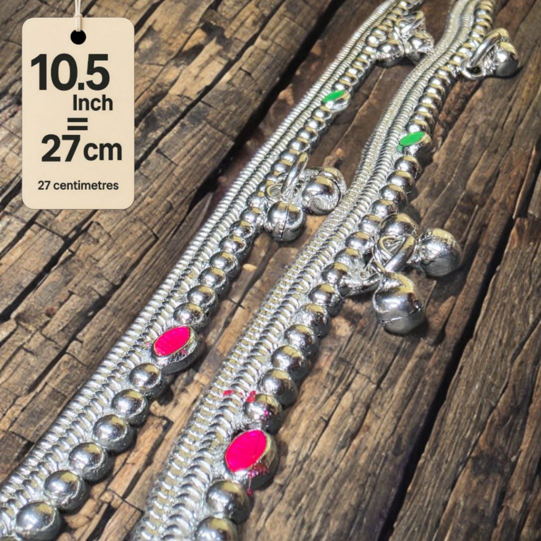 German Silver -Silver Plated Silver Ball Anklet with NON-Adjustable Size, Contemporary Style, Silver PLATED, 2-Piece Set-10.5 Inch Coloured Common sunflower Details, Set of 2