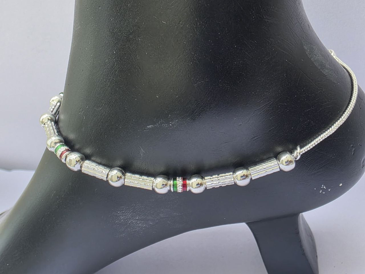 Unique Lightweight White Metal Silver Plated Anklets, NON-Adjustable Size, Contemporary Style, Silver PLATED, 2-Piece Set- free size