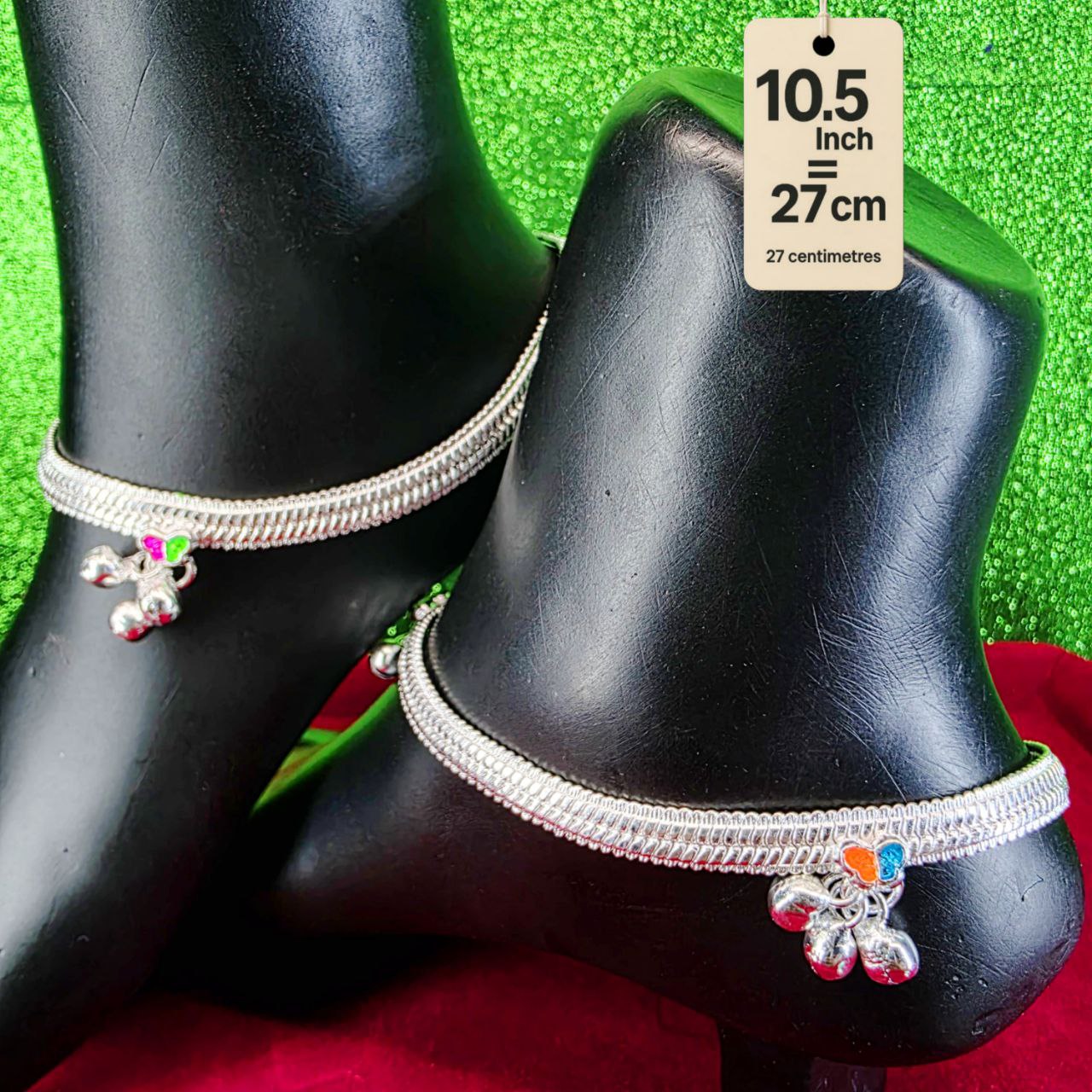 Traditional German Silver Anklet Set With butterfly Design with fancy Chain, LIGHT WIGHT Pack of 2-10.5 Inch