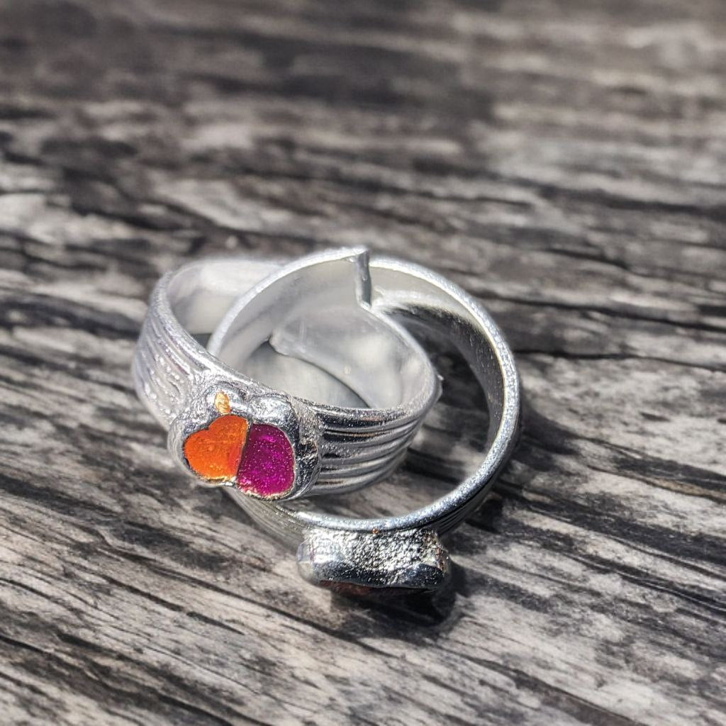 German Silver Toe Ring with Orange Stone Accents, Adjustable Band, Textured Design, Set of 2