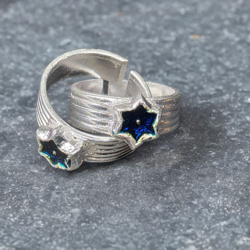 Adjustable GERMANSILVERS Star Toe Ring with Blue Enamel Design, Set of 2