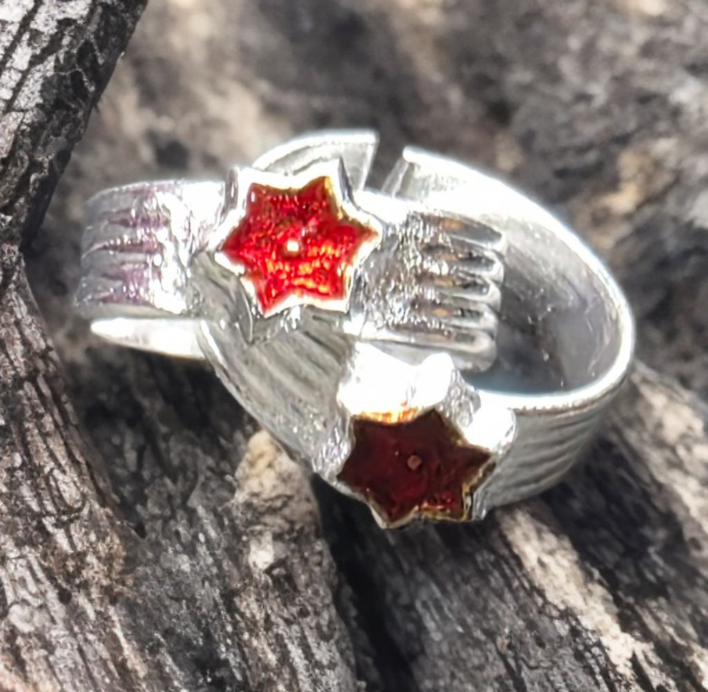 German Silver Toe Rings for Women, Red Star Design, Adjustable Size, Set of 2