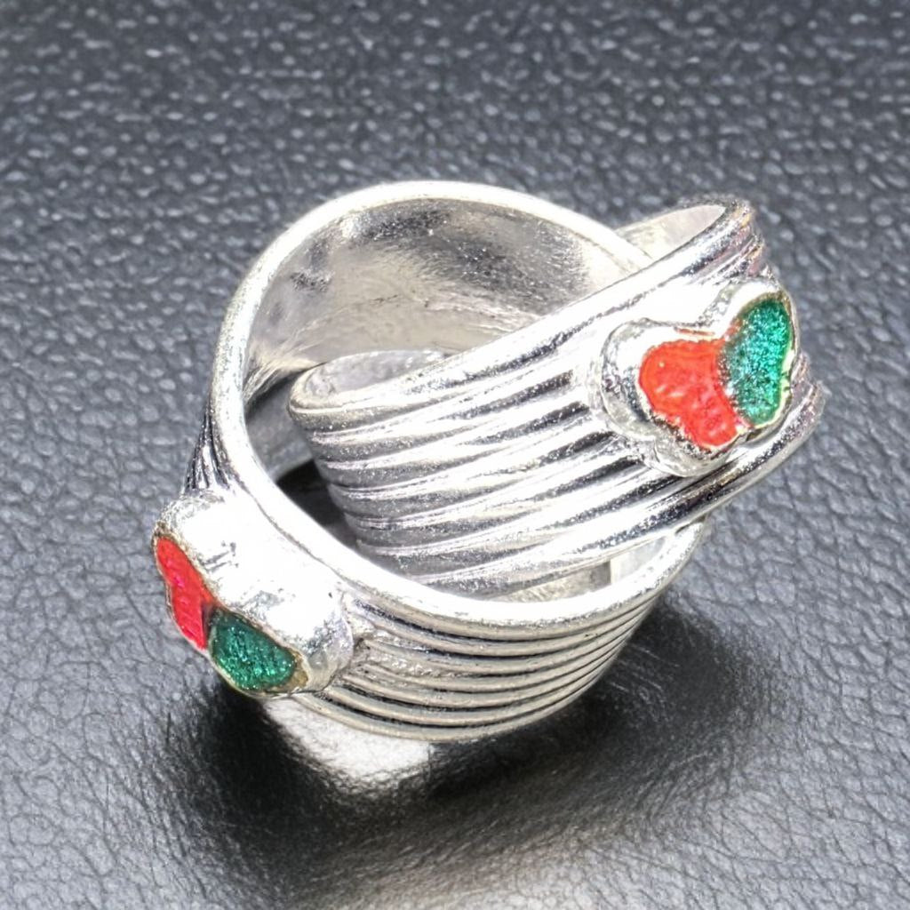 Butterfly Design Toe Ring, GERMANSILVERS Plated, Pink and Coral Enamel, Adjustable Size