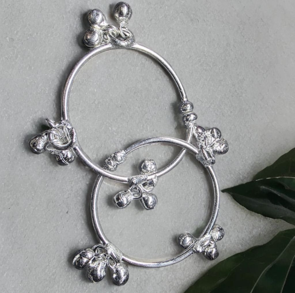 GERMANSILVERS Baby anklet Toe Ring Set, silver plated baby anklet wthi bells, Adjustable Size, Pack of 2
