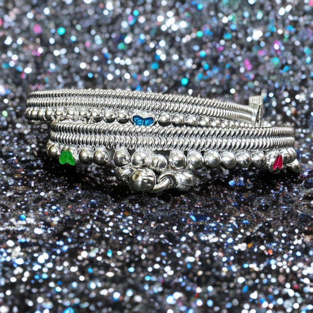 German Silver anklet Toe Ring, Wavy Pattern Design, Adjustable Size, Silver plated anklet, Set of 2-9.5 Inch