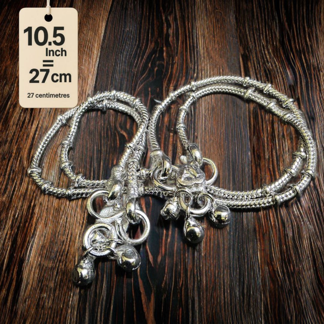 Unique Lightweight White Metal Silver Plated Anklets, NON-Adjustable Size, Contemporary Style, Silver PLATED, 2-Piece Set-10.5 Inch