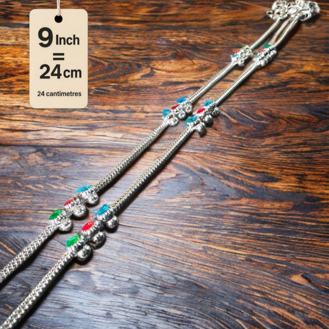 Traditional Lightweight White Metal Silver Plated Anklets, NON-Adjustable Size, Contemporary Style, Silver PLATED, 2-Piece Set-9 Inch