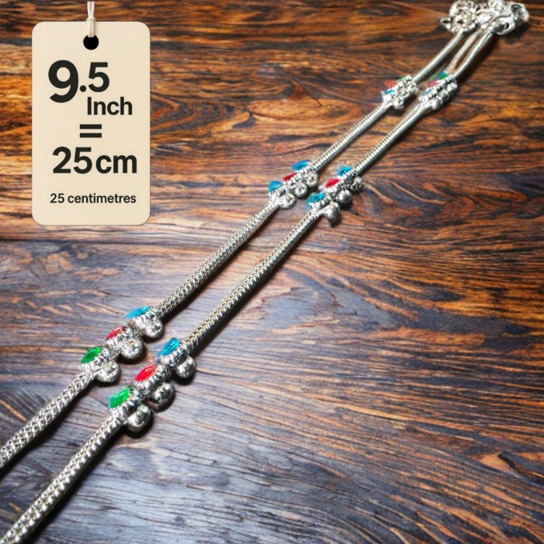 Traditional Lightweight White Metal Silver Plated Anklets, NON-Adjustable Size, Contemporary Style, Silver PLATED, 2-Piece Set-9.5 Inch