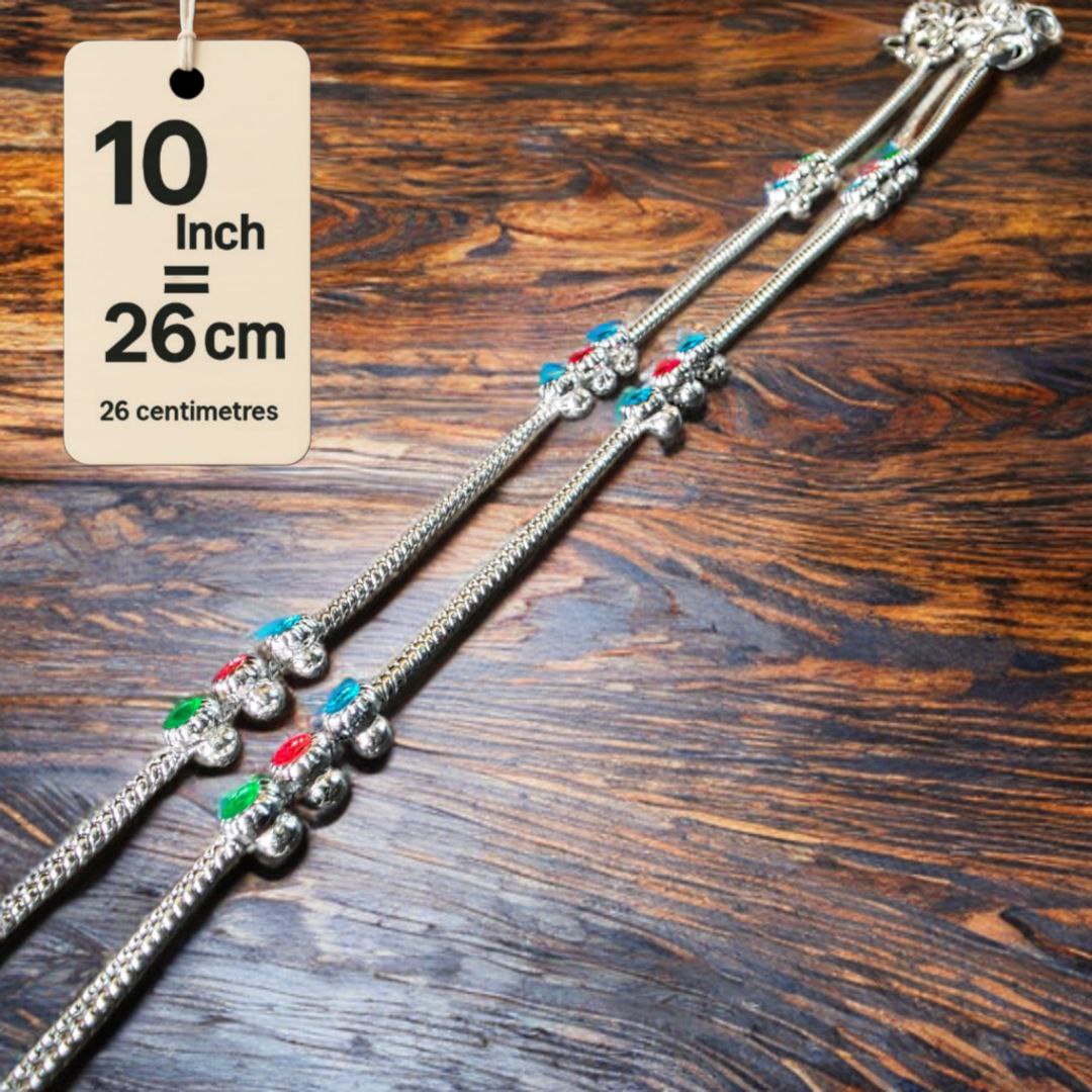 Traditional Lightweight White Metal Silver Plated Anklets, NON-Adjustable Size, Contemporary Style, Silver PLATED, 2-Piece Set-10 Inch