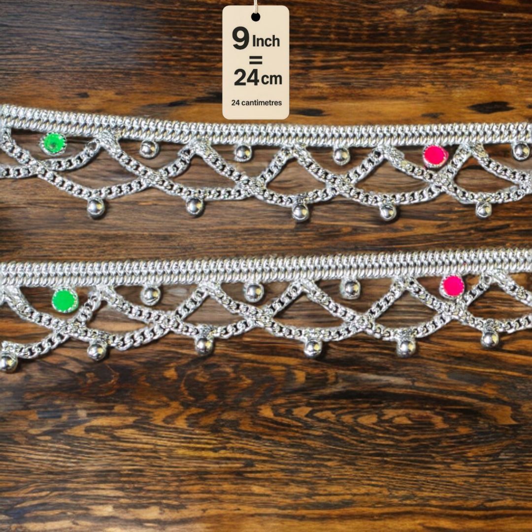 German Silver -Silver Plated Common sunflower Anklet with NON-Adjustable Size, Contemporary Style, Silver PLATED, 2-Piece Set-9 Inch Coloured Heart Details, Set of 2