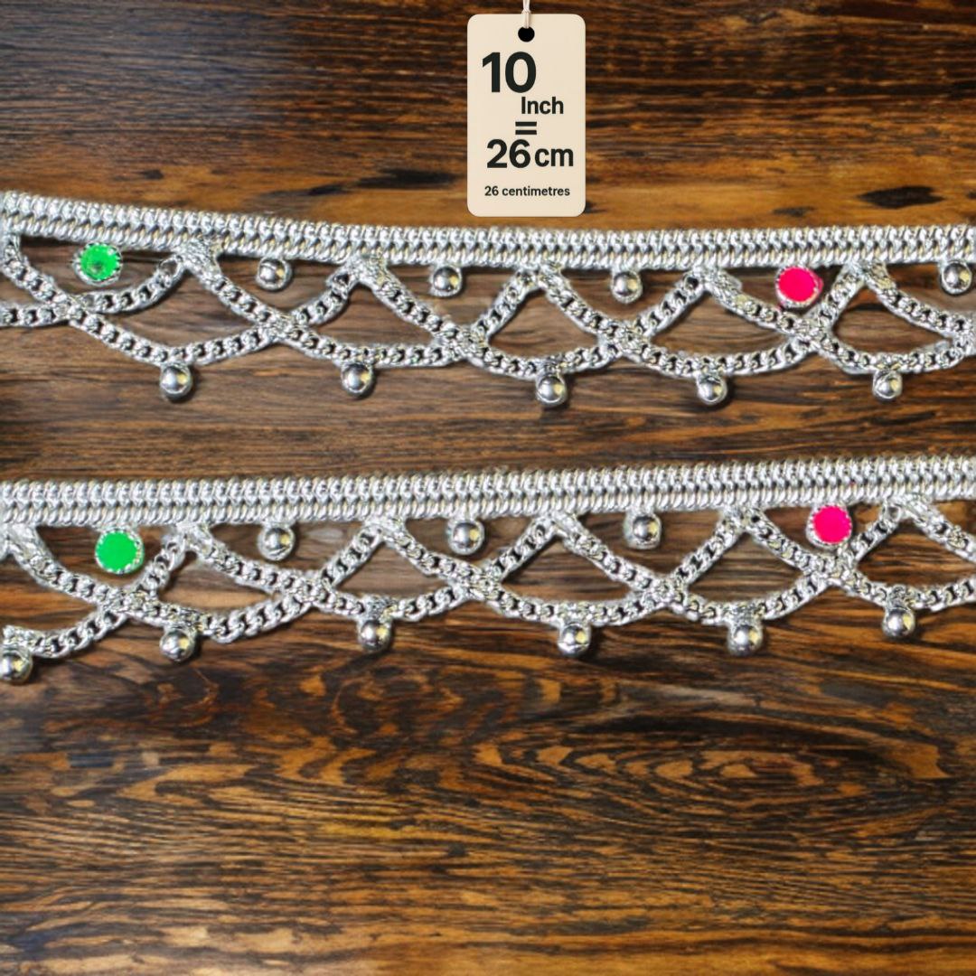 German Silver -Silver Plated Common sunflower Anklet with NON-Adjustable Size, Contemporary Style, Silver PLATED, 2-Piece Set-10 Inch Coloured Heart Details, Set of 2