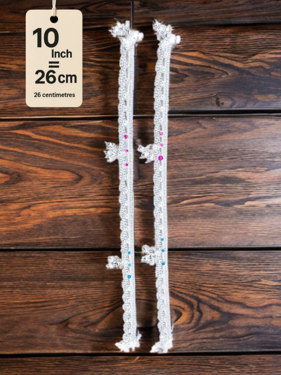 German  Studded Silver Anklets with Ghungroo. rose stone accents dangling bells Silver plated  2-Piece Set-10 Inc