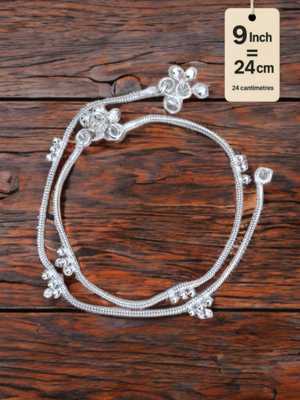 light wight German silver-toned traditional anklets Silver plated 2-Piece Set-9 Inc