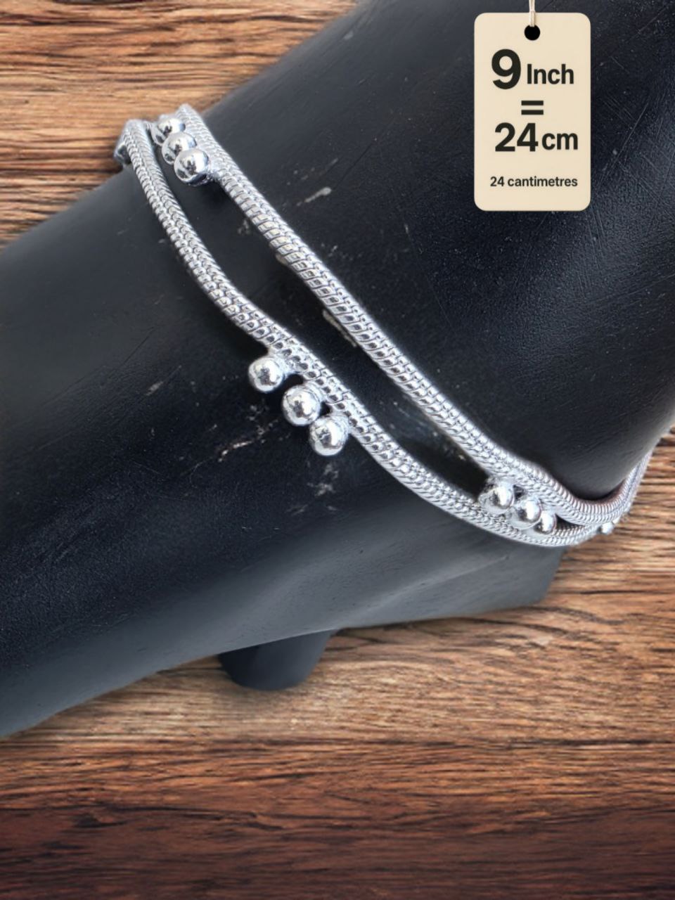 light wight German silver-toned traditional anklets Silver plated 2-Piece Set-9 Inc