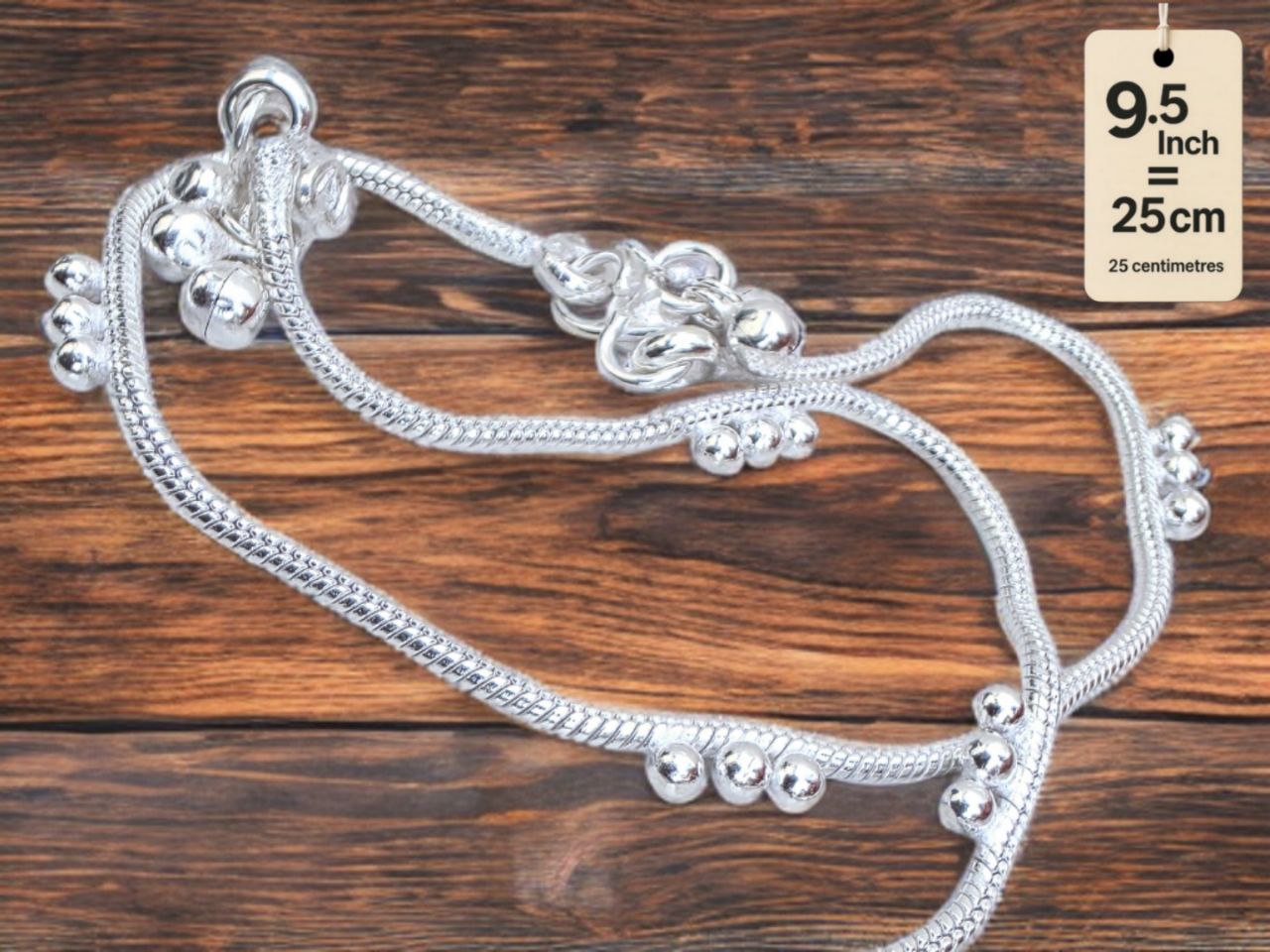 light wight German silver-toned traditional anklets Silver plated 2-Piece Set-9.5 Inc