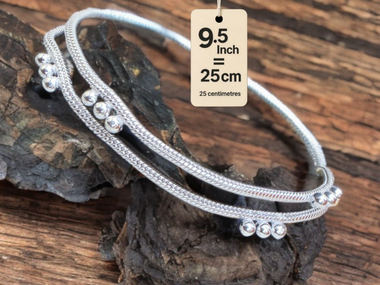 light wight German silver-toned traditional anklets Silver plated 2-Piece Set-9.5 Inc