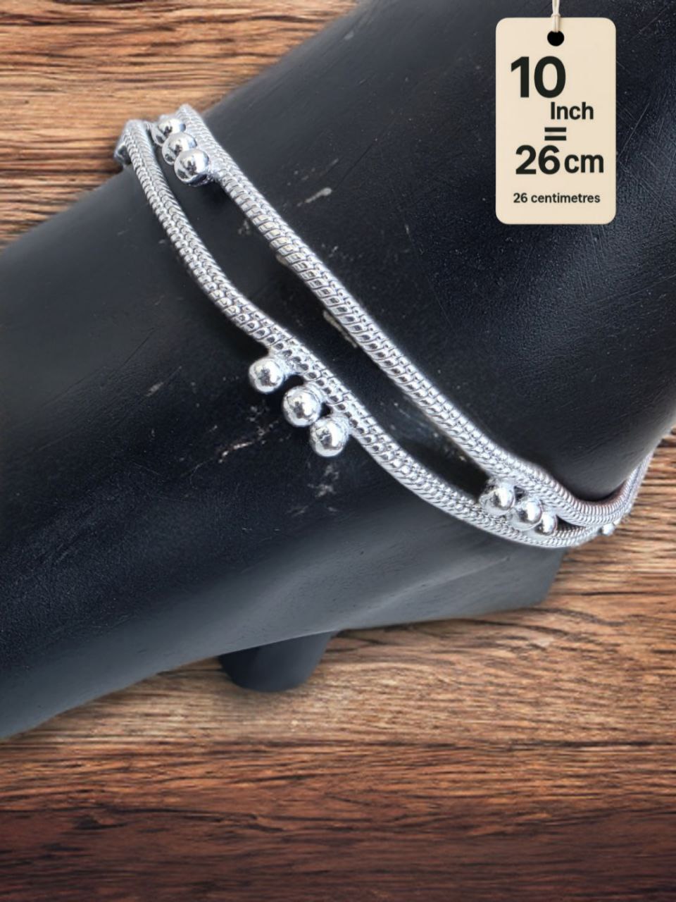 light wight German silver-toned traditional anklets Silver plated 2-Piece Set-10Inc