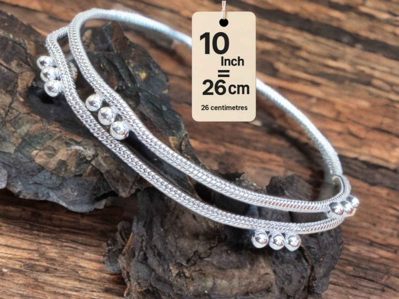 light wight German silver-toned traditional anklets Silver plated 2-Piece Set-10Inc