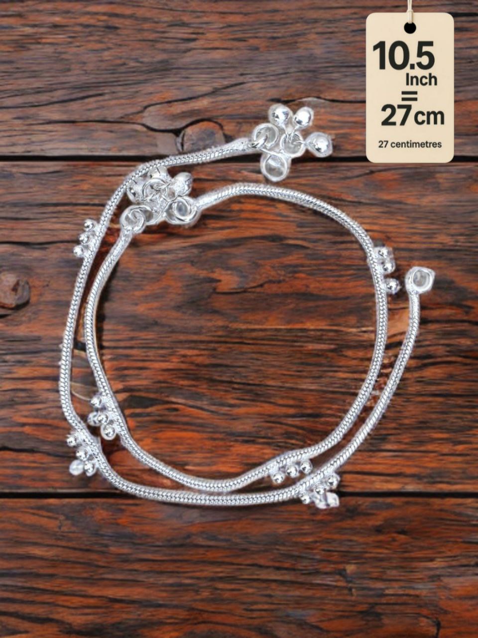 light wight German silver-toned traditional anklets Silver plated 2-Piece Set-10.5Inc
