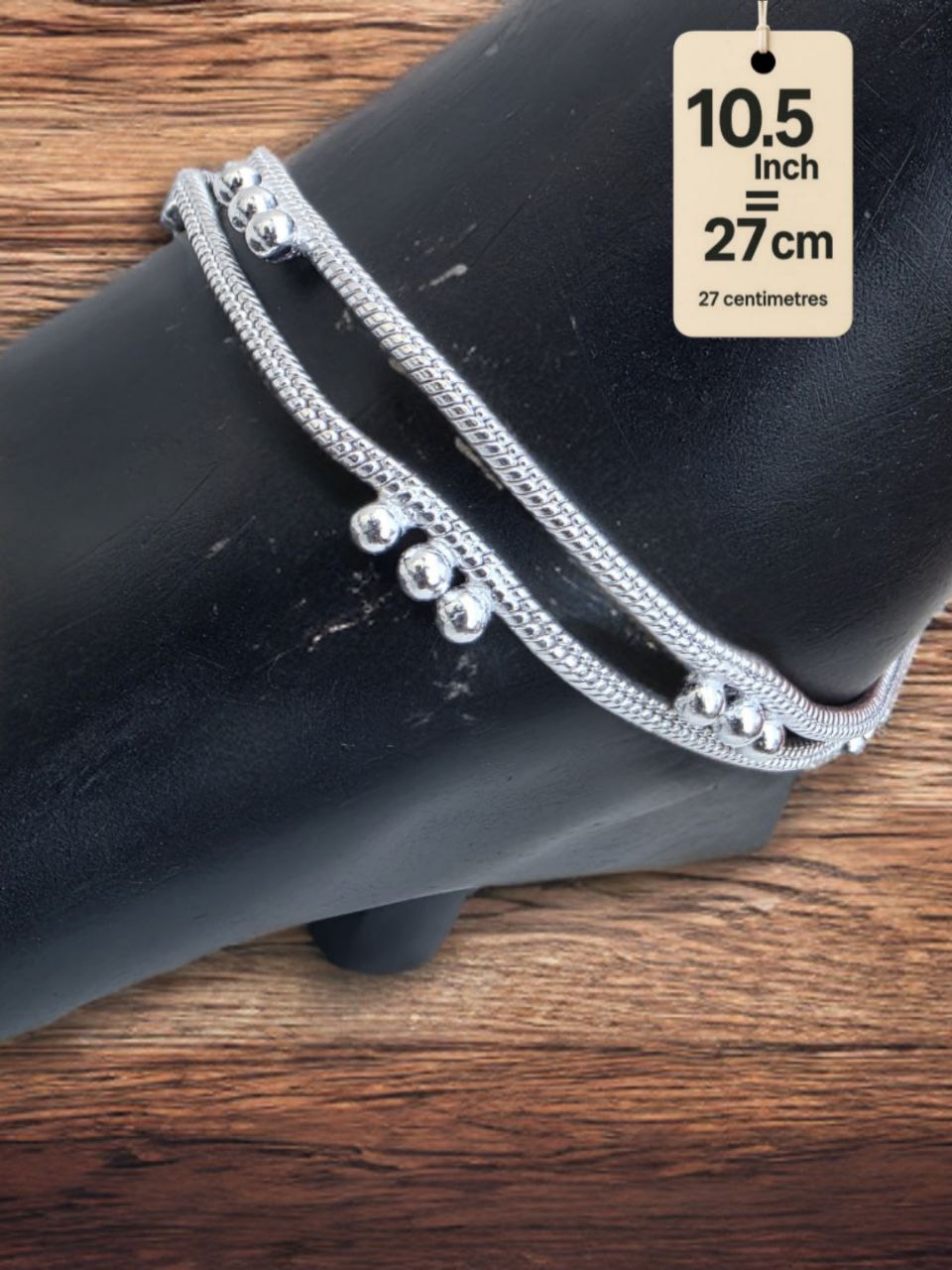 light wight German silver-toned traditional anklets Silver plated 2-Piece Set-10.5Inc