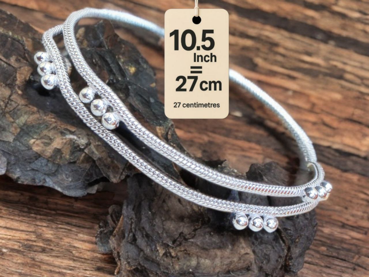 light wight German silver-toned traditional anklets Silver plated 2-Piece Set-10.5Inc