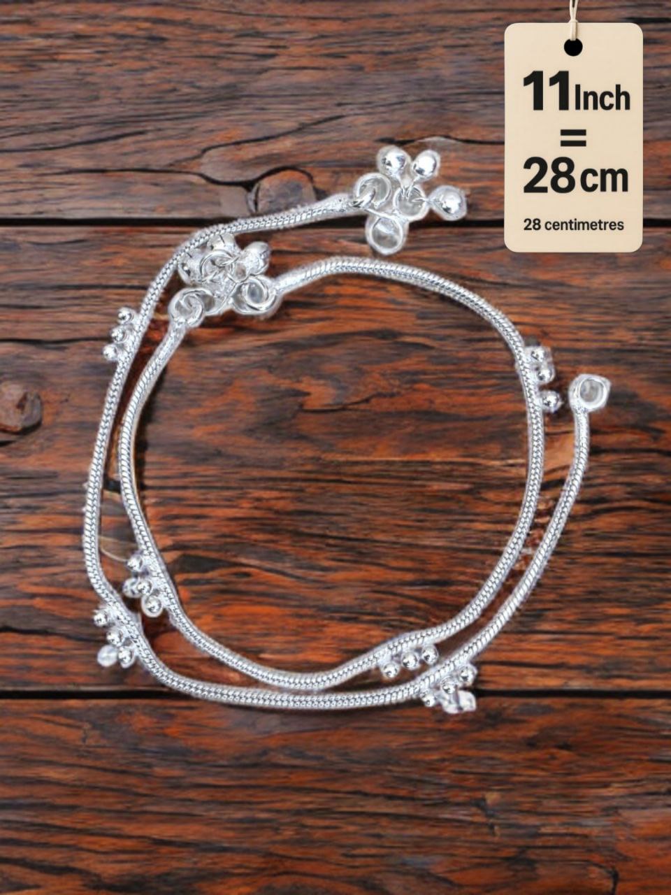 light wight German silver-toned traditional anklets Silver plated 2-Piece Set-11 IncH