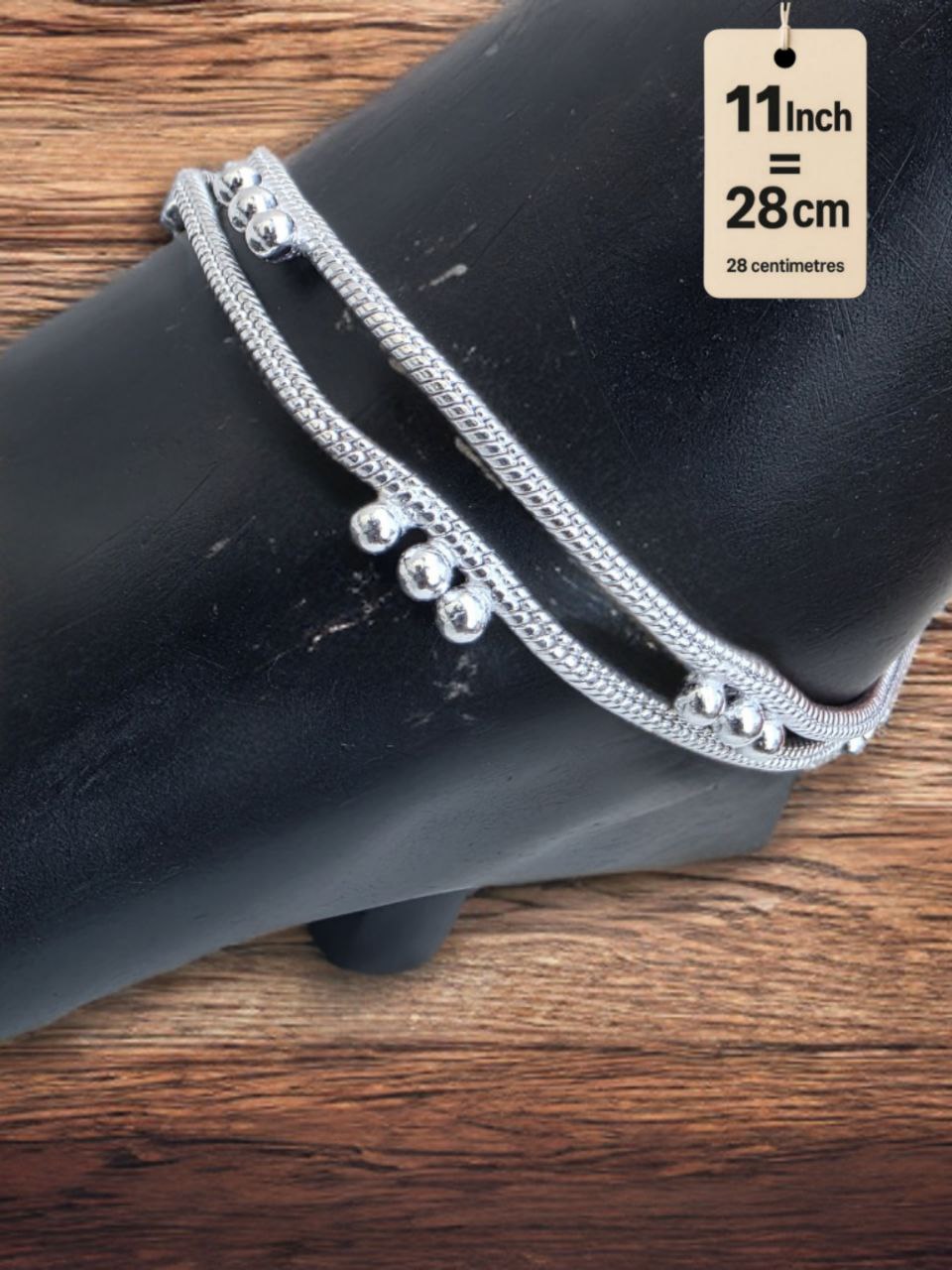 light wight German silver-toned traditional anklets Silver plated 2-Piece Set-11 IncH