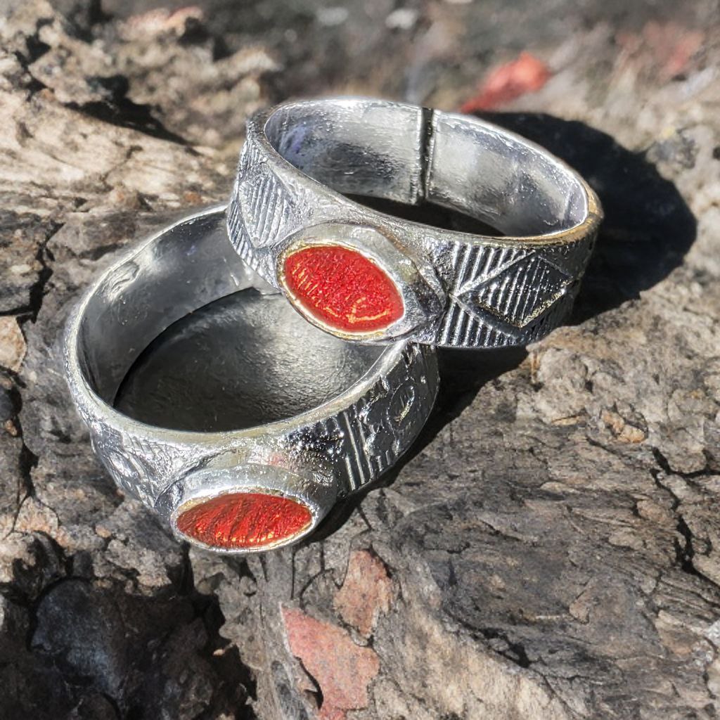 Traditional GERMANSILVERS Toe Rings with red ovel, Adjustable Size, Set of 2, Contemporary Style