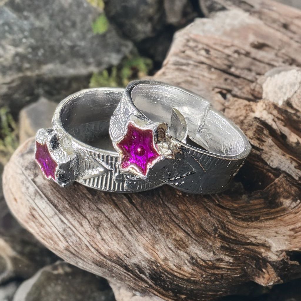Traditional German Silver Toe Rings, Purple Star Design, Adjustable Size, Silver Colour, Set of 2