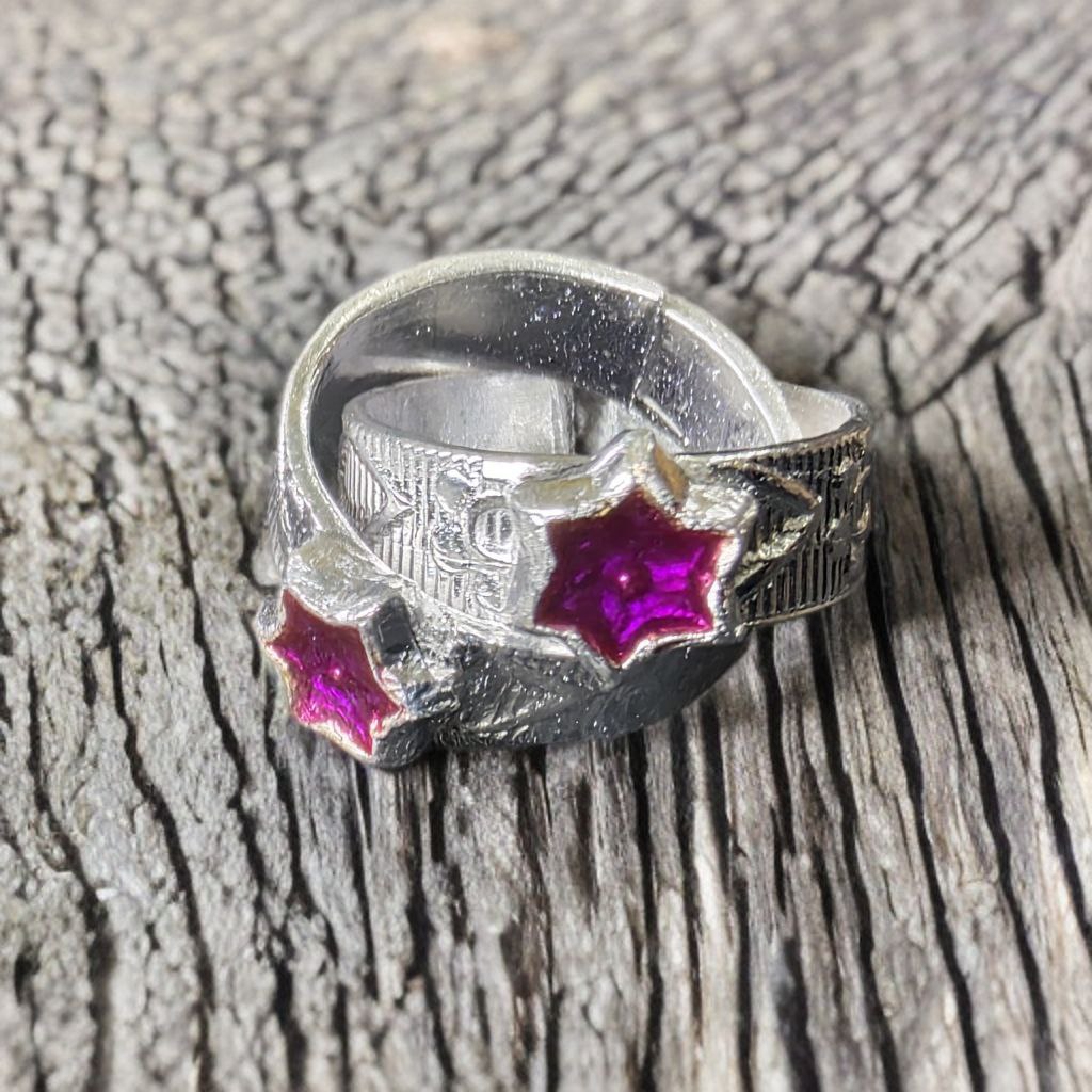 Traditional German Silver Toe Rings, Purple Star Design, Adjustable Size, Silver Colour, Set of 2