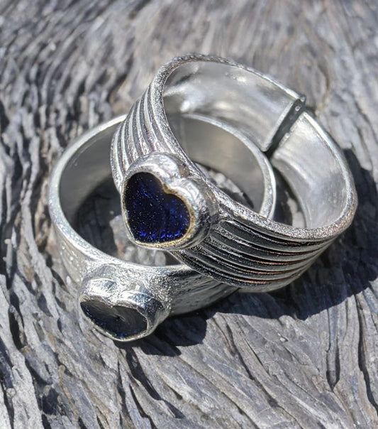 German Silver Adjustable Toe Ring, Purple Amethyst and Orange Stone Accents, Contemporary Style, Heart Design