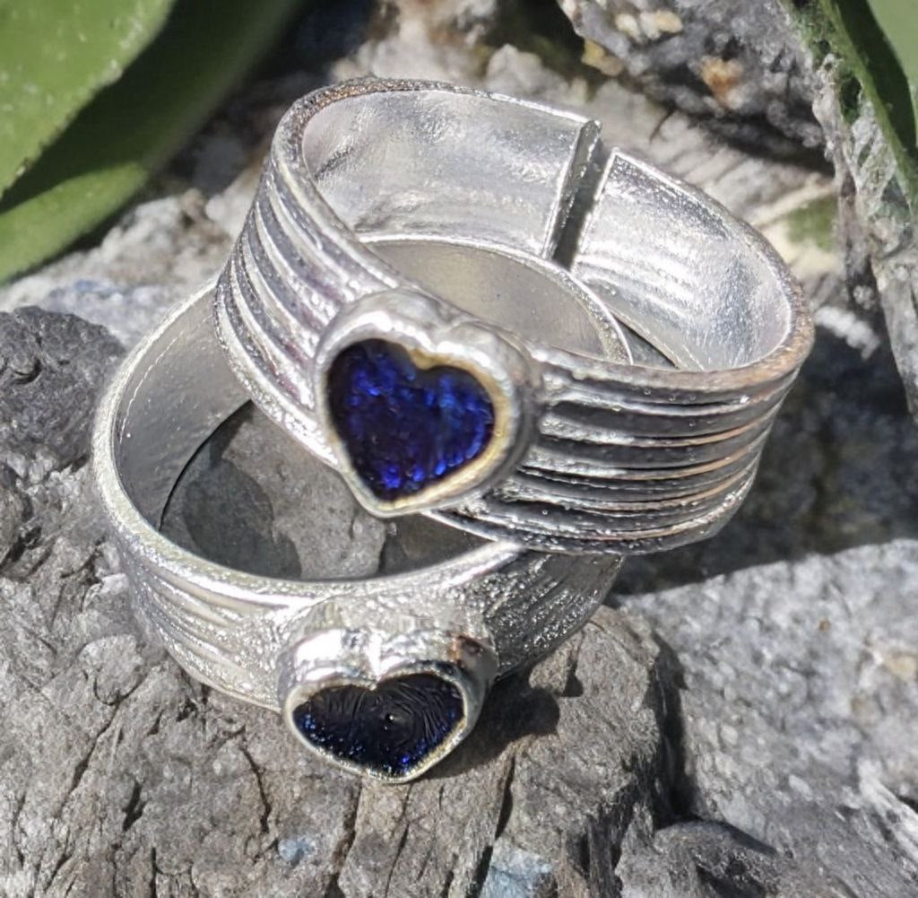 German Silver Adjustable Toe Ring, Purple Amethyst and Orange Stone Accents, Contemporary Style, Heart Design