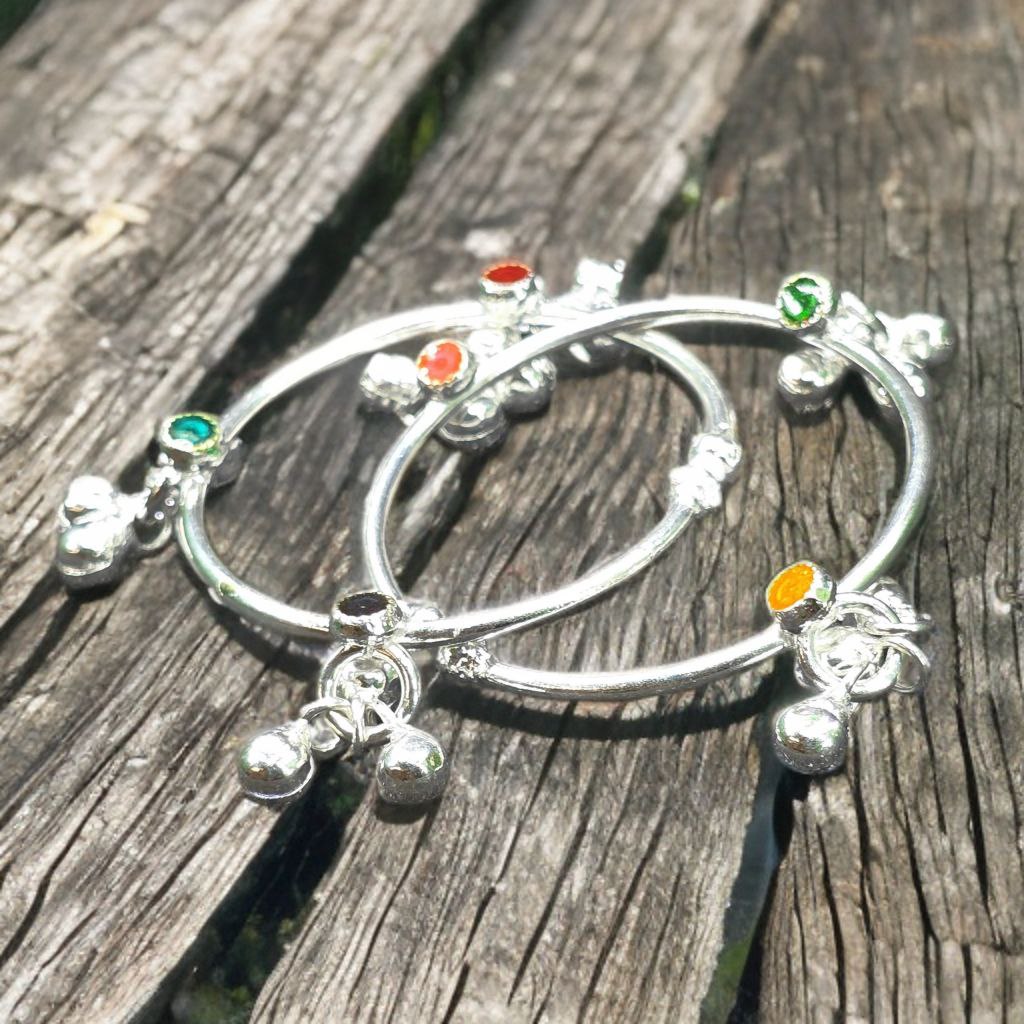 GERMANSILVERS Toe Ring And Baby anklet with multi Enamel Hearts and Bell Charms, Adjustable Size, Traditional Design