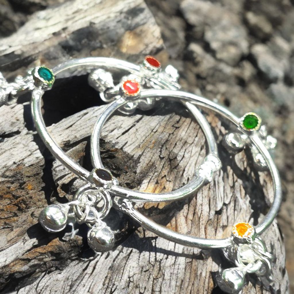 GERMANSILVERS Toe Ring And Baby anklet with multi Enamel Hearts and Bell Charms, Adjustable Size, Traditional Design