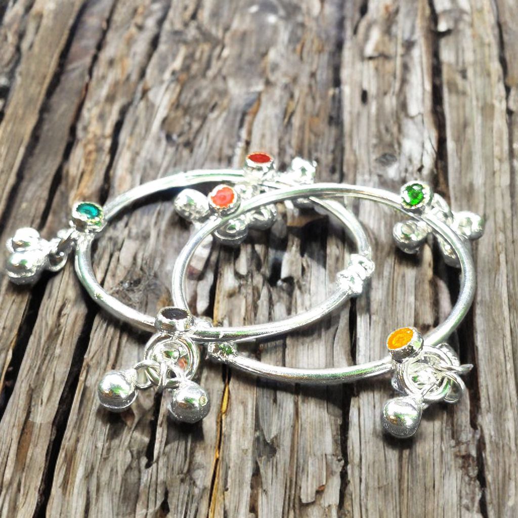 GERMANSILVERS Toe Ring And Baby anklet with multi Enamel Hearts and Bell Charms, Adjustable Size, Traditional Design