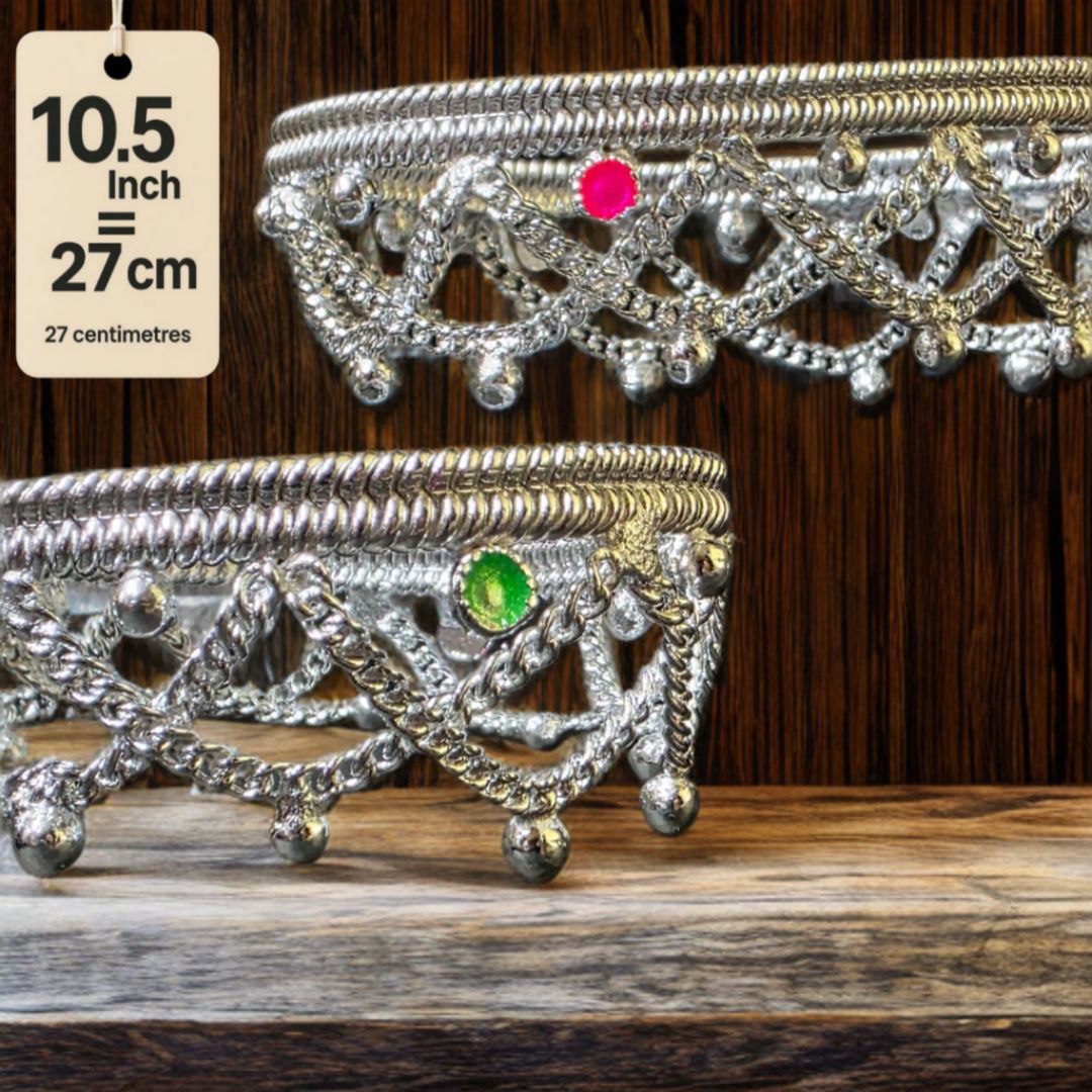 German Silver -Silver Plated Common sunflower Anklet with NON-Adjustable Size, Contemporary Style, Silver PLATED, 2-Piece Set-10.5 Inch Coloured Heart Details, Set of 2